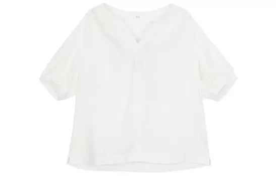 Блузка льняная Uniqlo с короткими рукавами, молочно-белый
