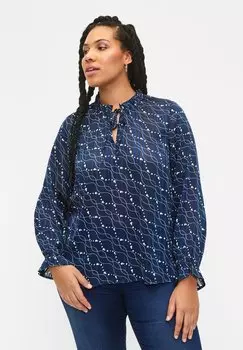 Блузка LANGRMET MED FLSER OG PRINT Zizzi, вереск темно-синий