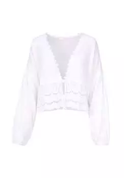 Блузка Laura muslin из муслина с кружевом и завязкой – в стиле бохо весна/лето Seasons Of April, белый