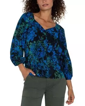 Блузка Liverpool Los Angeles 3/4 Sleeve Sweetheart Neck Woven Blouse, цвет Blue Topaz Multi