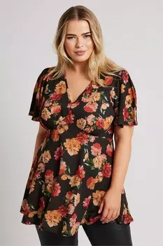 Блузка London с v образным вырезом Yours Curve, черный