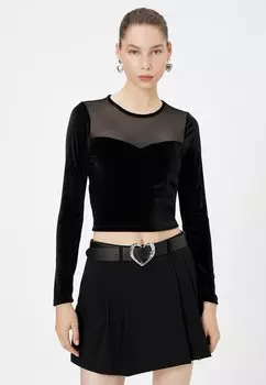 Блузка LONG SLEEVE HEART NECK DETAIL Koton, цвет black