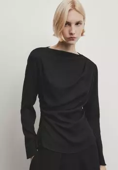 Блузка LONG SLEEVE WITH DRAPED DETAIL Massimo Dutti, цвет black