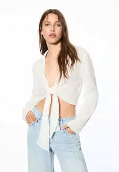 Блузка Long Sleeve With Knot PULL&BEAR, белая