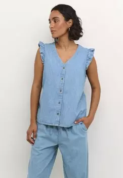 Блузка Louise V-Neck Kaffe, средний синий шамбре