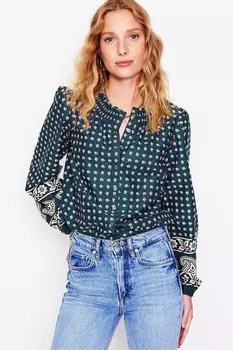 Блузка Mae из хлопка с присборенной структурой Boden, синий