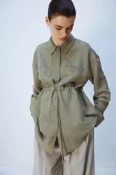 Блузка «Мама до и после» из смесового льна H&M, зеленый