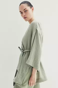 Блузка mama с запахом и поясом H&M, зеленый