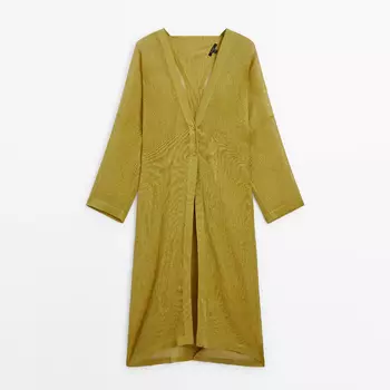 Блузка Massimo Dutti 100% Linen Maxi Oversize, оливковый