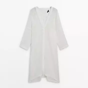 Блузка Massimo Dutti 100% Linen Maxi Oversize, кремовый