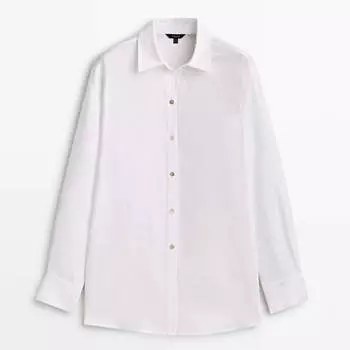 Блузка Massimo Dutti 100% Linen Oversize, белый