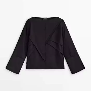 Блузка Massimo Dutti Black Loose-Fitting With Seams Limited Edition, черный