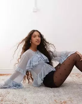 Блузка Miss Selfridge с оборками светло-голубого цвета