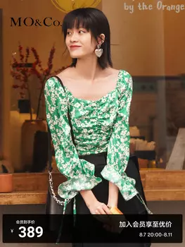 Блузка Moco с квадратным вырезом и цветочным рисунком, зеленый