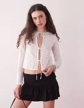 Блузка Motel sewindu с длинными рукавами и завязками спереди, цвет слоновой кости