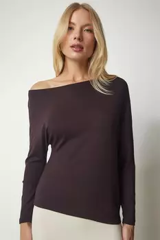 Блузка на одно плечо Happiness Istanbul, коричневый