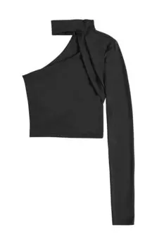 Блузка на Одно Плечо с Водолазкой Черная QUZU