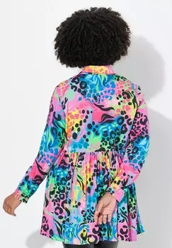 Блузка на пуговицах A-LINE COLORFUL LEOPARD PATTERN Angel of Style, бирюзовый