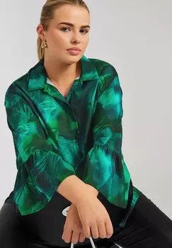 Блузка на пуговицах ABSTRACT BELL SLEEVE Yours Clothing, зеленый