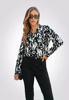 Блузка на пуговицах ABSTRACT PRINT SPLIT NECK Cupshe, черный