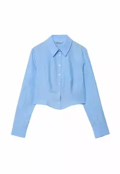 Блузка на пуговицах BASIC CROPPED Stradivarius, светло-голубой