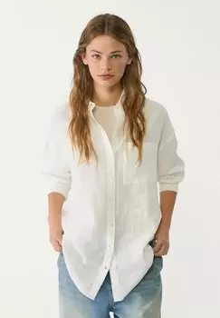 Блузка на пуговицах BASIC FLOWING WITH POCKET Stradivarius, белый