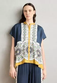 Блузка на пуговицах BLOUSE SHORT SLEEVE STAND UP COLLAR PLACED PRINT Marc O'Polo, синий