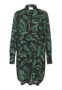 Блузка на пуговицах Bpelse Relaxed Fit Kaffe, черно-зеленый листик