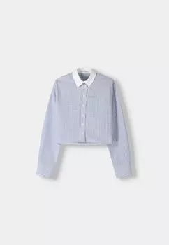 Блузка на пуговицах CHECKED Bershka, темно-синий