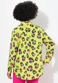 Блузка на пуговицах COLORFUL LEOPARD PATTERN LONG SLEEVES Angel of Style, светло-зеленый