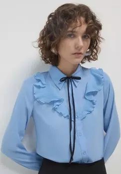 Блузка на пуговицах CON FRILL PLISSETTATO Calliope, светло-голубой