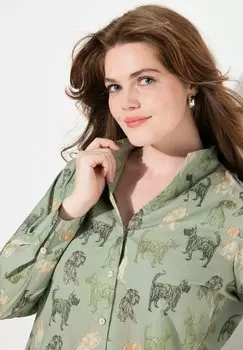 Блузка на пуговицах COUNTRY FLORAL GOBLET COLLAR Ulla Popken, оливковый