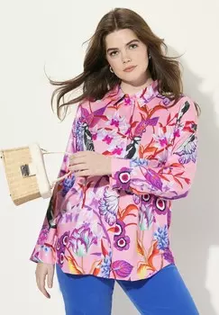 Блузка на пуговицах COUNTRY FLORAL PRINT LONG SLEEVE Ulla Popken, лиловый