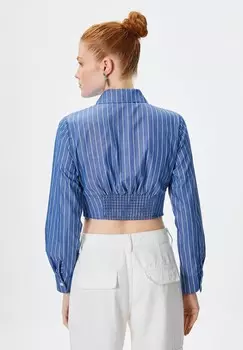 Блузка на пуговицах CROP LONG SLEEVE CLASSIC NECK Koton, синий