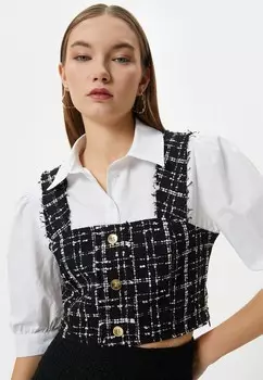 Блузка на пуговицах CROP PUFF SLEEVE BUTTON DETAIL DOUBLE Koton, черный