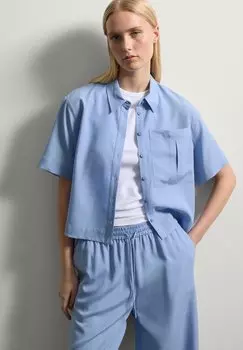 Блузка на пуговицах CROPPED SHACKET WITH POCKET Stefanel, синий