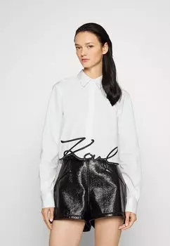 Блузка на пуговицах Cropped Signature KARL LAGERFELD, белая