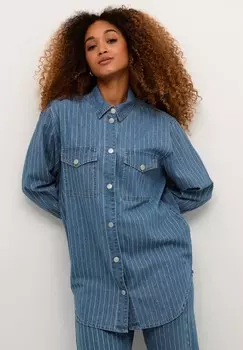 Блузка на пуговицах CRSINE Cream, синие джинсы