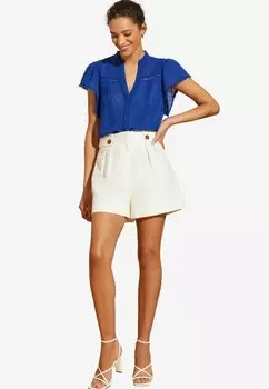 Блузка на пуговицах DOBBY SPOT RUFFLE V NECK FLUTTER SLEEVE REGULAR FIT Love & Roses, синий