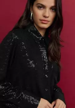 Блузка на пуговицах EMBELLISHED SEQUIN REGULAR FIT Next, черный