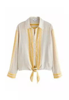 Блузка на пуговицах EMBROIDERED DETAIL TIE FRONT Next, бежевый