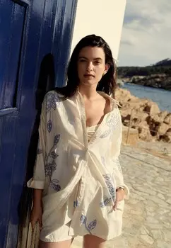 Блузка на пуговицах EMBROIDERED Next, бежевый