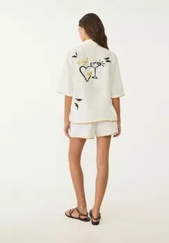 Блузка на пуговицах EMBROIDERED Stradivarius, белый