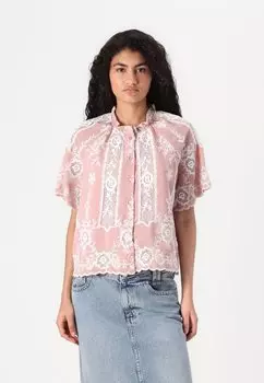 Блузка на пуговицах EMINA EMBROIDERED SHIRT YAS, светло-розовый