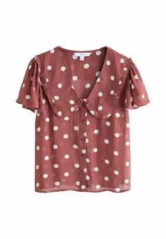 Блузка на пуговицах FIT - PETER PAN COLLAR SHEER SHORT SLEEVE Next, коричневый