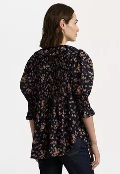 Блузка на пуговицах FLORAL COTTON VOILE PUFF SLEEVE BLOUSE Lauren Ralph Lauren, синий