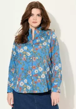 Блузка на пуговицах FLORAL GOBLET COLLAR LONG SLEEVE Ulla Popken, светло-голубой