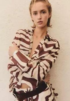 Блузка на пуговицах FLOWY ZEBRA PRINTED Mango, кремовый