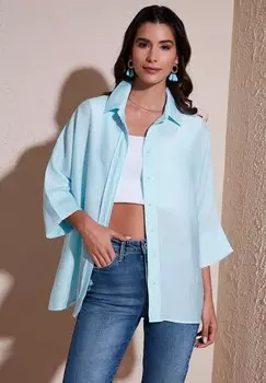 Блузка на пуговицах LELA, бирюзовый