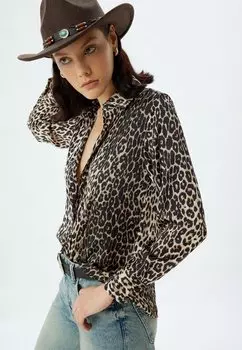 Блузка на пуговицах LEOPARD Koton, коричневый